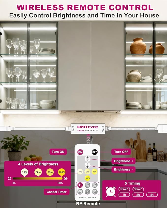 EMITEVER Under Cabinet Lighting kit, UL Listed Dimmable Led Lights Strip - Image 2