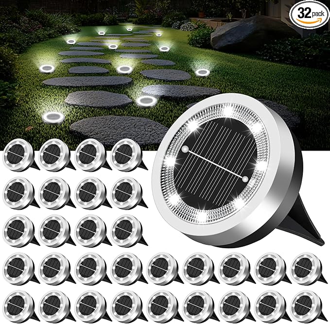 Mini Solar Ground Lights Outdoor 32 Pack Waterproof Upgraded Anti-Rust Solar by SenLuKit