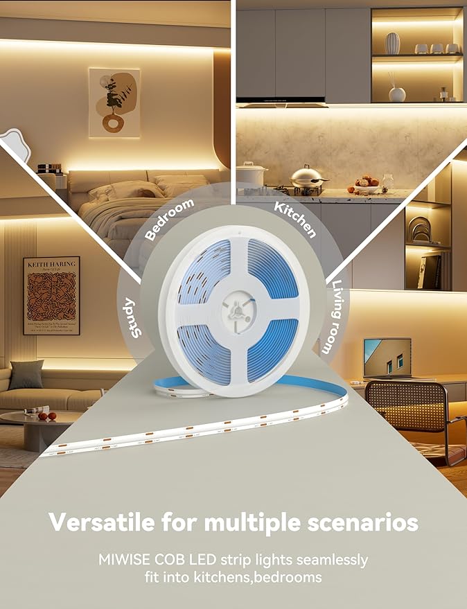 MIWISE COB LED Strip, LED Strip Light 2700K Warm White 20ft Dimmable Super - Image 5