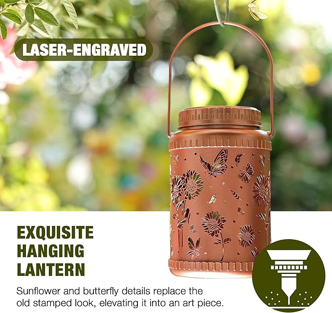 Cooo 2 Pack Solar Lanterns Outdoor Waterproof Sunflower Butterfly Solar Pathway - Image 4