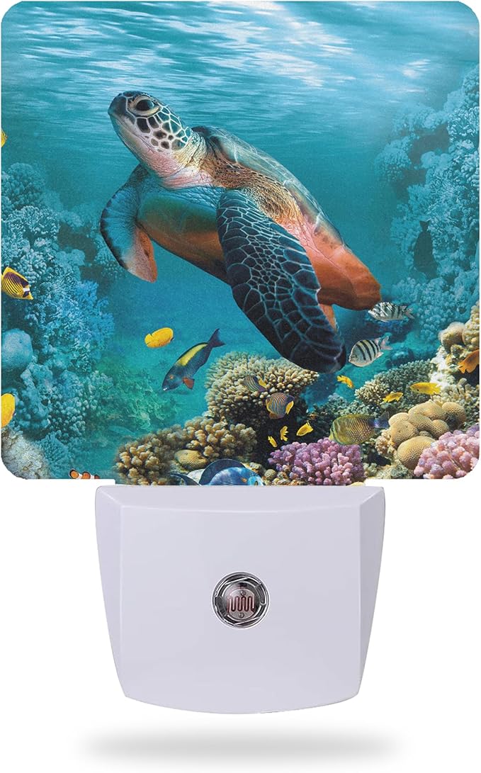 Night Light Plug into Wall, Sea Turtle Corals Fish Night Light by AOWULA