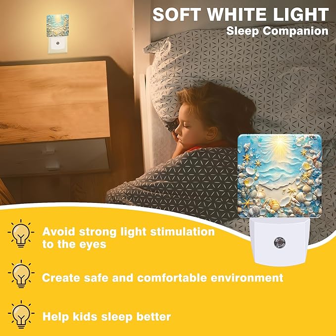 Night Light Seashells and Seastars on Sand Night Lights Plug into Wall Smart - Image 3