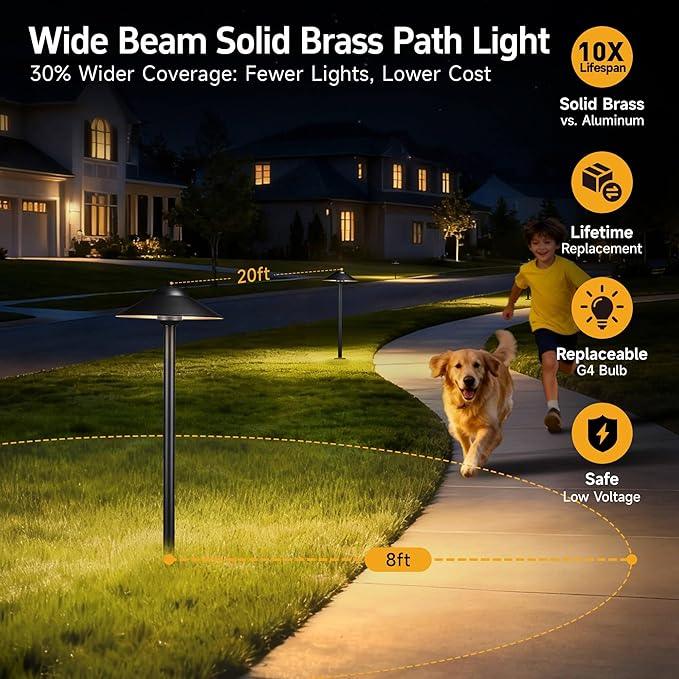 Gardenreet Brass Low Voltage Landscape Lighting - 12V LED Path Light IP65 - Image 2