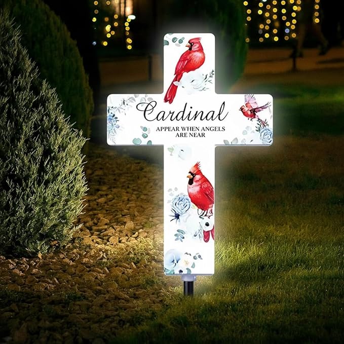 Yousoontic Cardinal Grave Solar Cross Lights Outdoor Memorial Garden Stake by Yousoontic