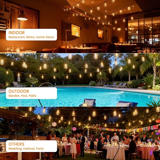 LED Outdoor String Lights 100ft ST38 Waterproof Patio Lights - Image 6