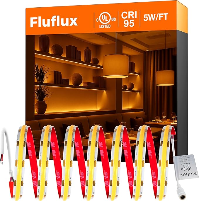 Candlelight COB LED Strip Lights 2400K, 32.8FT 24V LED Tape Light by FlufluxDirect