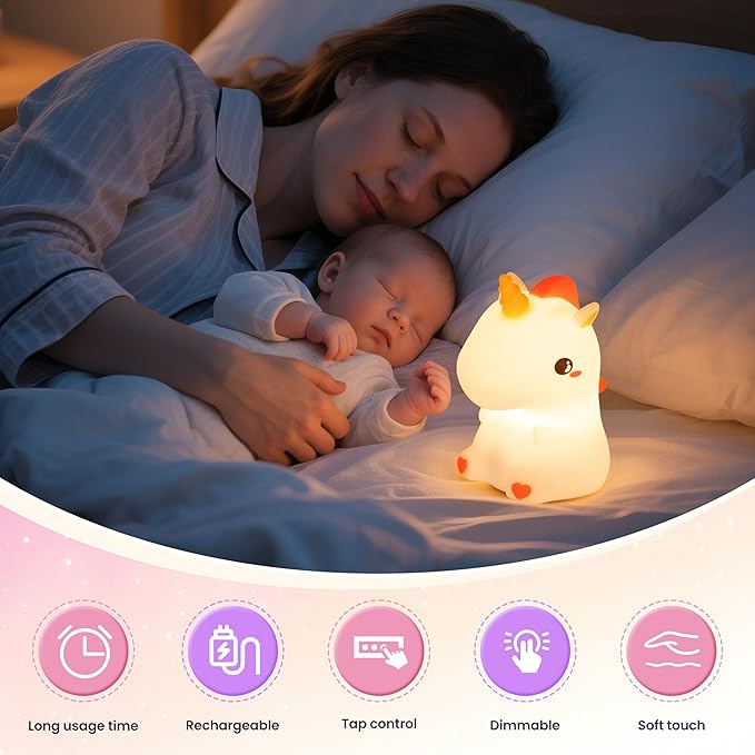 Night Light for Kids, Rechargeable Dimmable Silicone LED Nightlight - Image 4