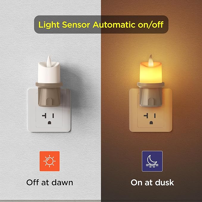 Nightlight Flameless Candle, Electrical Outlet Plugs w/Dusk Dawn Sensor Auto - Image 2