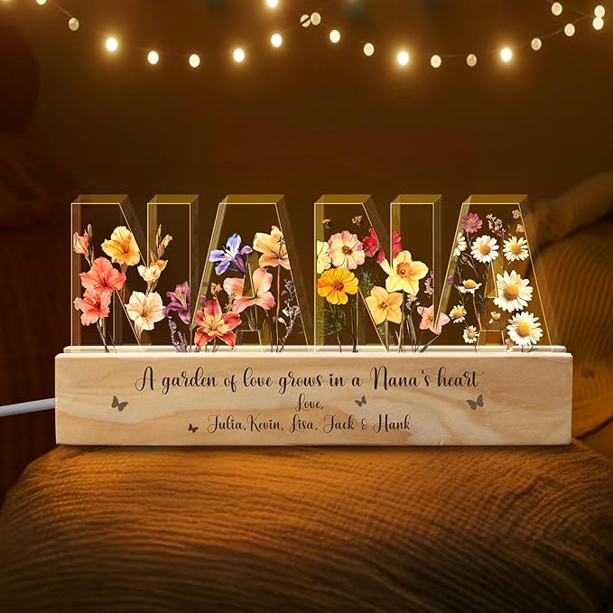 Personalized Nana Birth Flowers Night Light, Custom Grandma's Garden Night Light - Image 3