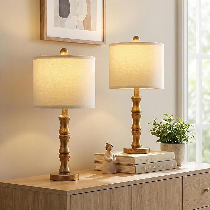 BOBOMOMO 20.5" Vintage Nightstand Lamps Set of 2, Farmhouse Table Lamps by BOBOMOMO