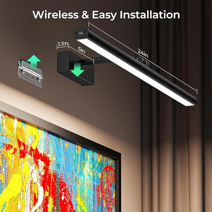 Wireless Picture Lights for Wall, 24in Battery Operated Wall Light for Painting - Image 7