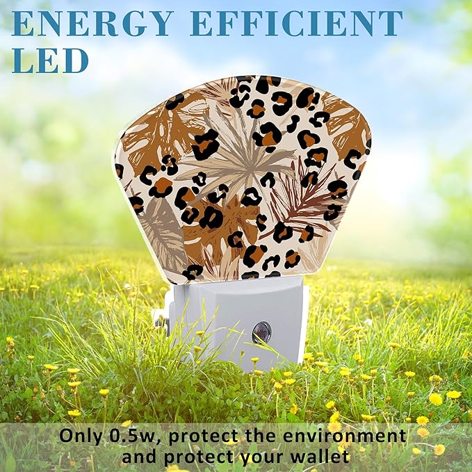 Abstract Leopard Tropical Leaves Night Light Plug into Wall, Camouflage Spots - Image 6