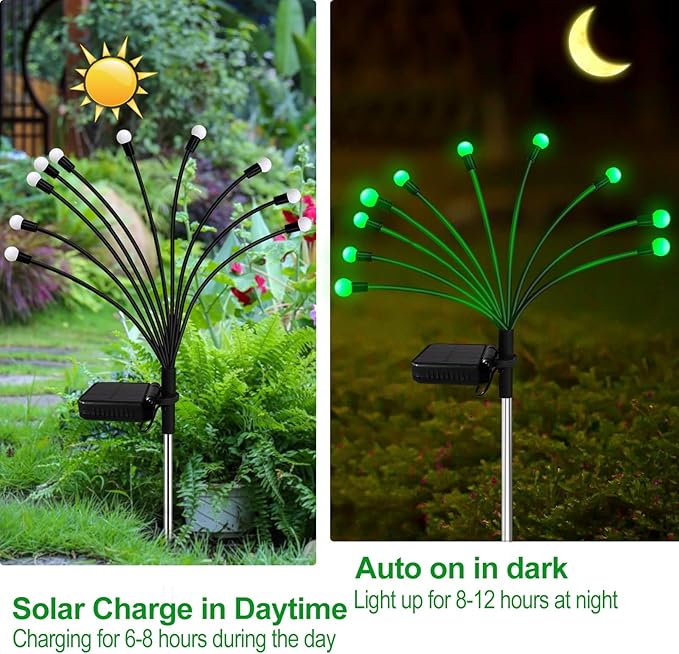 Kohlrabi Solar Halloween Lights Outdoor, 6 Pack 60 LED Solar Green Firefly - Image 3