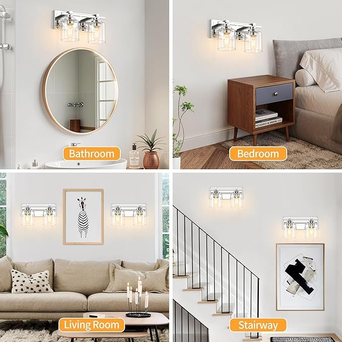 2 Light Modern Bathroom Light Fixtures Over Mirror, Chrome Vanity Lights - Image 6