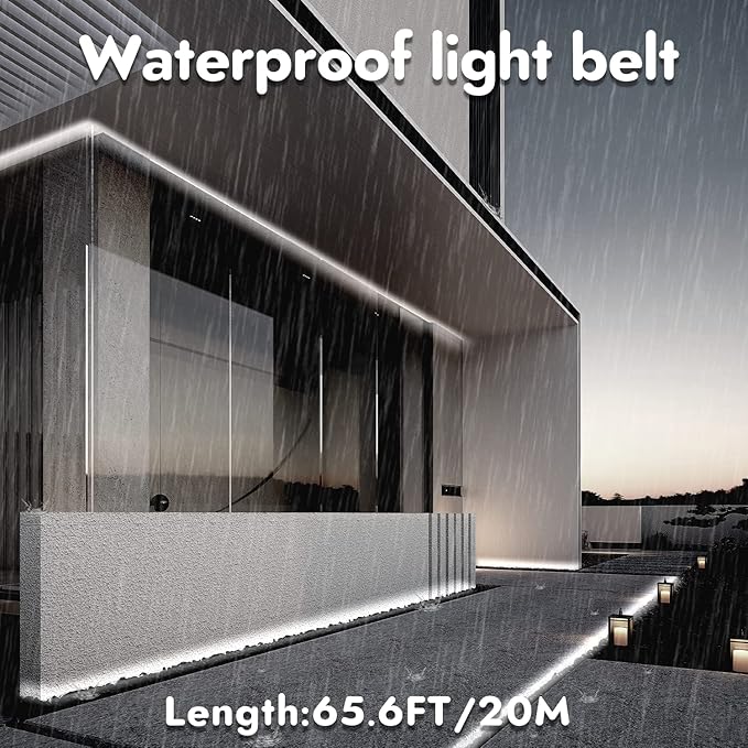 White LED Strip Lights, IP44 Waterproof 2835 LED Lights, 6000K 12V 65.6ft/20m - Image 6