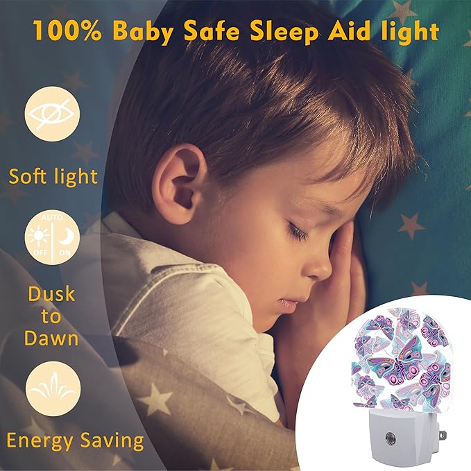 Colorful Butterflies Night Light Plug into Wall, Retro Watercolor Butterfly - Image 5