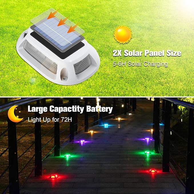 VOLISUN Solar Driveway Lights Dock Deck Lights 4 Pack, 9 Colors in 1 Led IP67 - Image 2