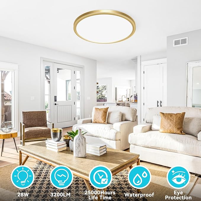 libtit 12 Inch LED Ceiling Light Golden, 28W 3200lm Aureate Flush Mount Ceiling - Image 2
