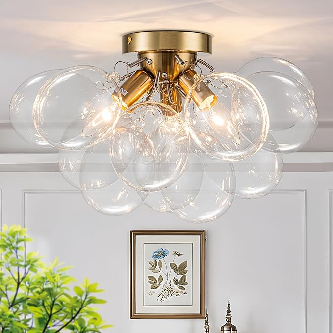 Semi Flush Mount Chandelier Gold Close to Ceiling Light Fixtures Modern Bubble by GoYeelLighting