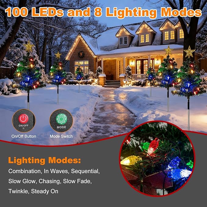 2 Pack Solar Christmas Decorations Tree Lights, Upgraded Outdoor Solar Stake - Image 4