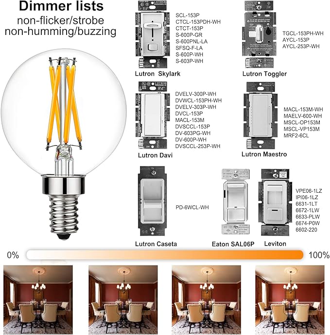 LiteHistory Dimmable G16.5 LED Light Bulb 6W Equal 60W 600lm AC120V Candelabra - Image 3