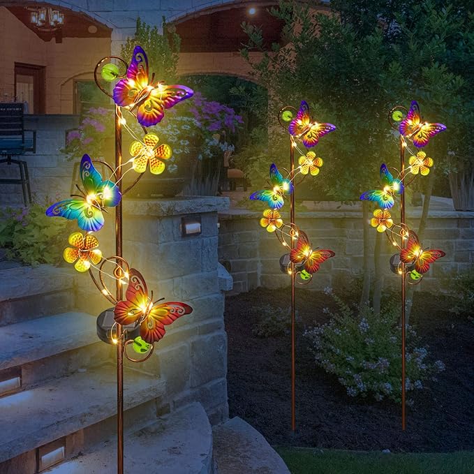 Solar Garden Lights Butterfly Garden Decor Outdoor Waterproof Metal Butterfly - Image 2
