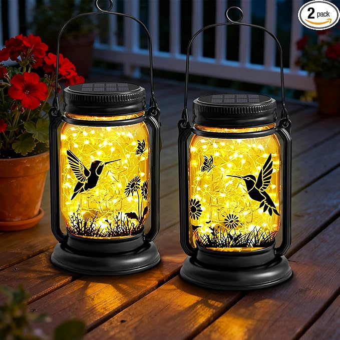 2 Pack Hummingbird Solar Lantern Outdoor Garden Decor, Birthday Gifts by Vcdsoy