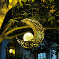 Solar Garden Hanging Moon Lights Outdoor Decor, Metal Lanterns Art Decorations by QCF