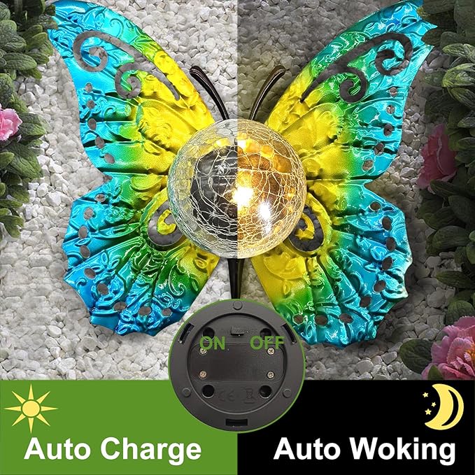 Solar Lights Outdoor Garden Butterfly Decor, Metal Butterfly Statue Decoration - Image 5