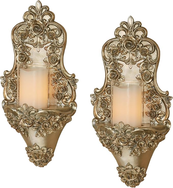 Touch of Class Victoria Rose Wall Candle Sconce Pair | Traditional Set of Two | by TouchofClass