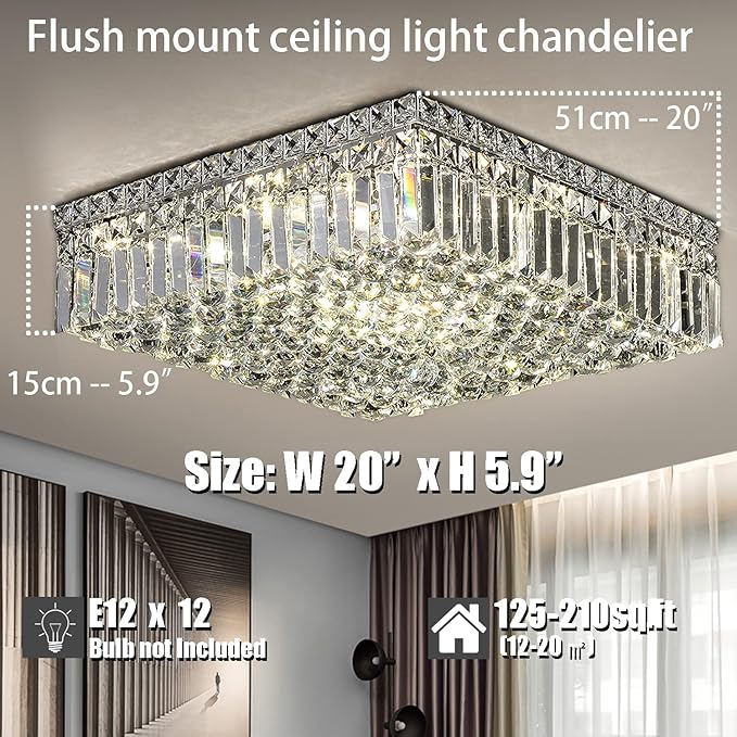 12-Lights Modern Flush Mount Ceiling Light Fixtures, Elegant Crystal Chandelier - Image 2
