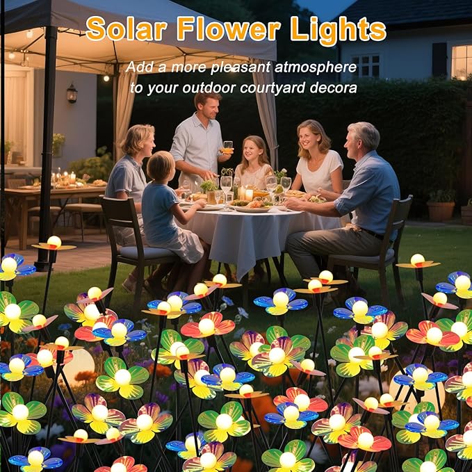 Solar Flower Lights Outdoor Waterproof 4 Pack of 32 LEDs Garden Solar Firefly - Image 4