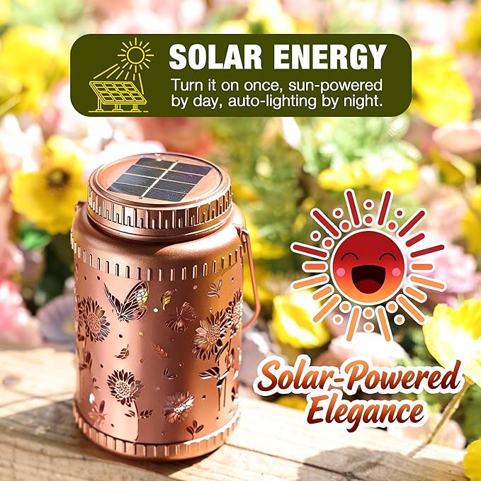 Cooo 2 Pack Solar Lanterns Outdoor Waterproof Sunflower Butterfly Solar Pathway - Image 7