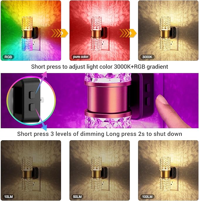 JandCase Night Lights Plug into Wall, 2 Pack Color Changing Night Light - Image 7