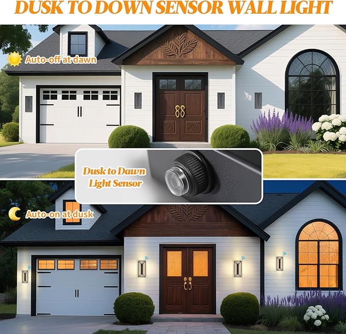 Dawn To Dusk Outdoor Light Fixture Modern Exterior Wall Light, 3-Tier Black - Image 2