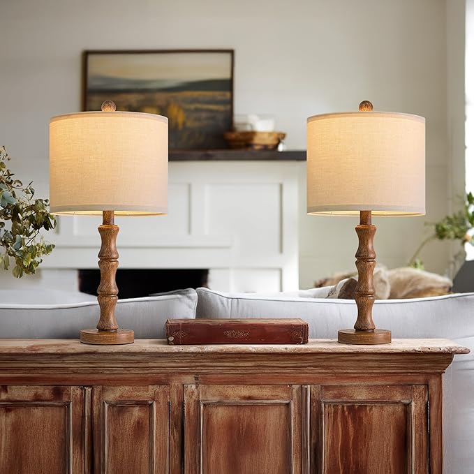 BOBOMOMO 20.5" Rustic Table Lamps Set of 2, Farmhouse Nightstand Lamp - Image 6