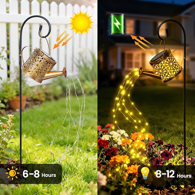 1 Pack Solar Watering Can Lantern, Hanging Light Outdoor Waterproof, Hanging - Image 4