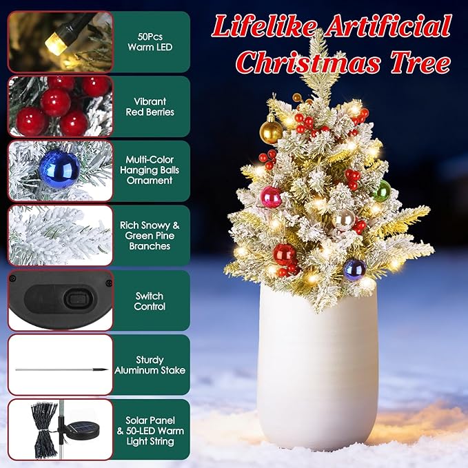 2 Pack Solar Christmas Decorations Tree Lights, Upgraded Outdoor Solar Stake - Image 5