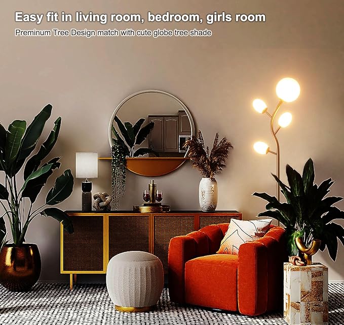 Fiqevs 4 Globe Floor Lamp with 2700K Warm Light LED Bulbs Included, Mid Century - Image 4