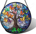 Stained Glass Window Hanging, Butterfly Tree Clover Sun Catchers Glass Panel by DASTOLL