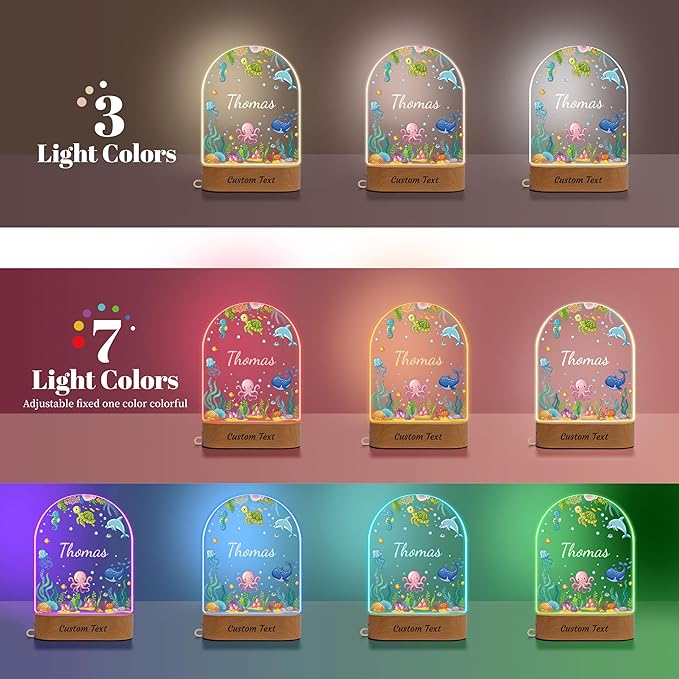Personalized Baby Gifts for Kids, Custom Name LED Acrylic Night Light, Marine - Image 8