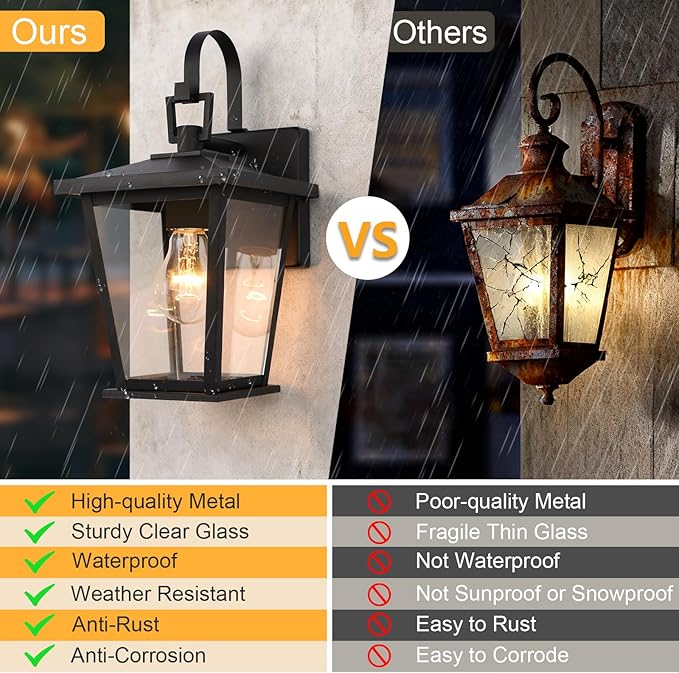 Kalium Outdoor Wall Lantern 2 Pack, Waterproof Exterior Wall Mount Light - Image 6