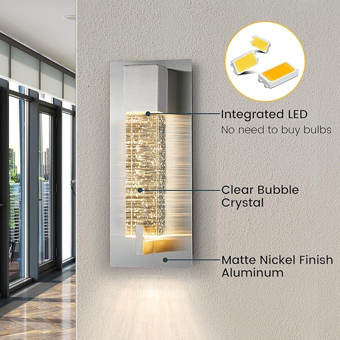 WOSHITU LED Wall Sconce Light: 11 Inch Nickel Modern Sconces Wall Lighting - Image 3