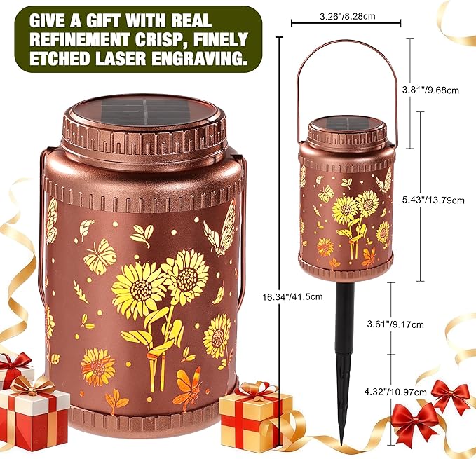 Cooo 2 Pack Solar Lanterns Outdoor Waterproof Sunflower Butterfly Solar Pathway - Image 2