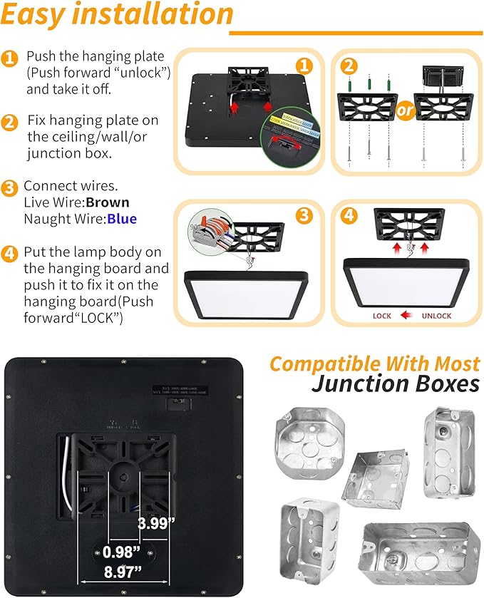 Square Led Flush Mount Ceiling Light, 20 Inch 40w 4520lm led Light 3000k - Image 7