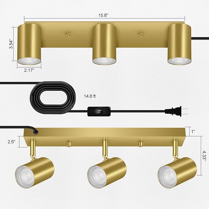 3 Light Track Lighting Kit, Industrial LED Wall Light - Image 5