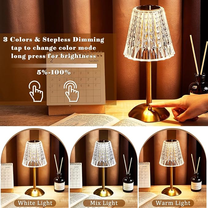 Liliful 1 Pcs Cordless Table Lamp Rechargeable Touch LED Small Gold Portable - Image 4