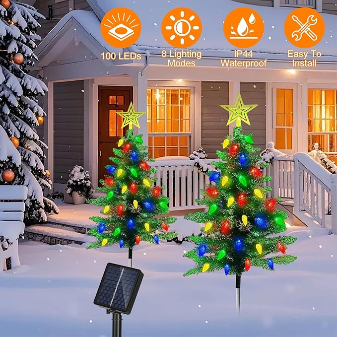2 Pack Solar Christmas Decorations Tree Lights, Upgraded Outdoor Solar Stake - Image 9