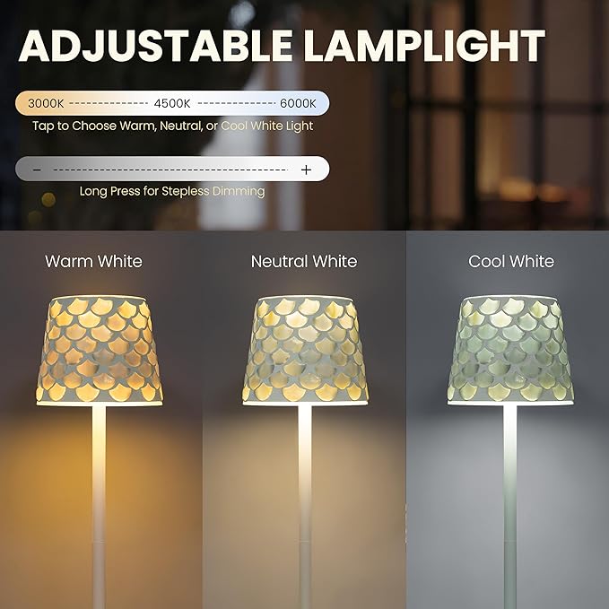 AELS Mosaic Rechargeable Lamps Cordless White Lamps Set of 2, 5200mAh Handmade - Image 5