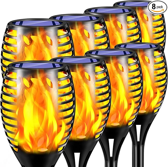 TomCare 8 Pack Outdoor Flickering Flames Torch Decorative Garden Lights Solar by TomCare
